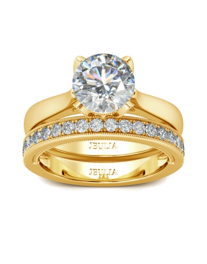 Jeulia Classic Round Cut Sterling Silver Ring Set