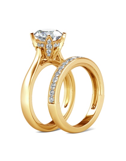 Jeulia Classic Round Cut Sterling Silver Ring Set