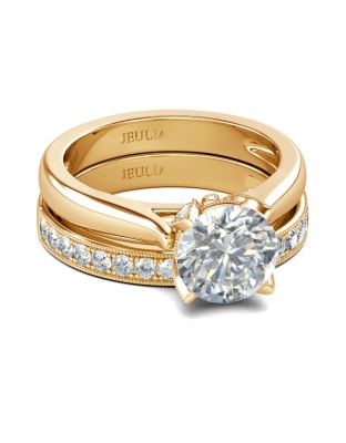 Jeulia Classic Round Cut Sterling Silver Ring Set